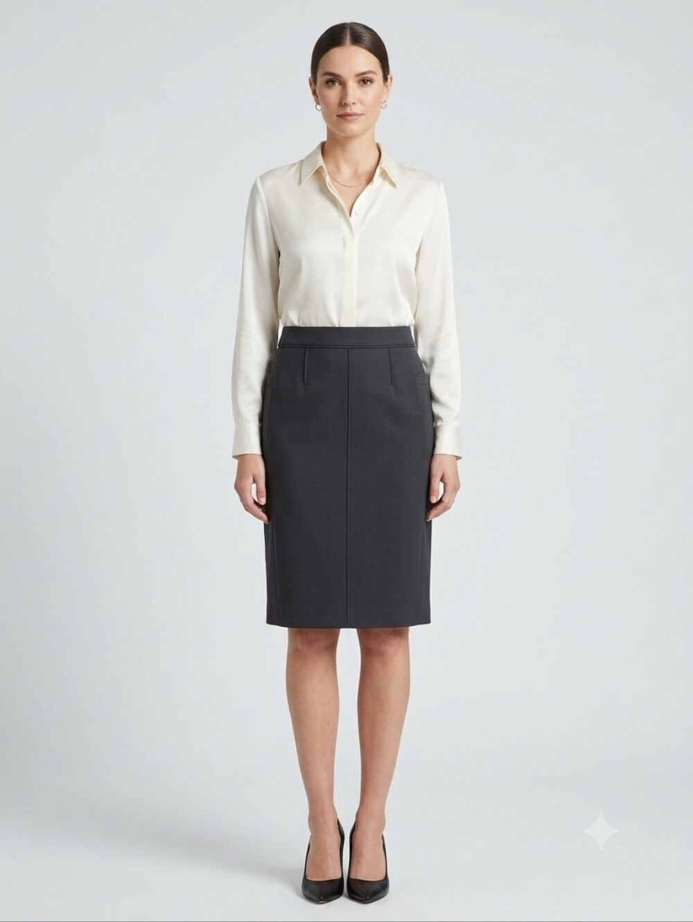 Judith & Charles Black Lightweight Wool Pencil Skirt 4 Made in Canada Minimalist